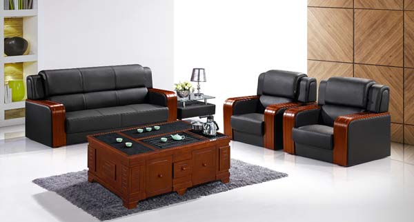 6-Piece Formal Office Reception Seating Set with Integrated Tea Coffee Table and Side Table