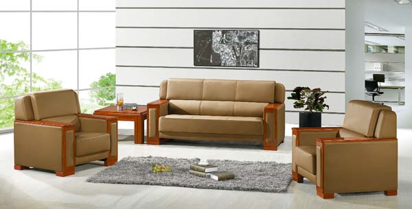 5-Piece Leather-Veneer Office Reception Sofa Set with Matching Side Table