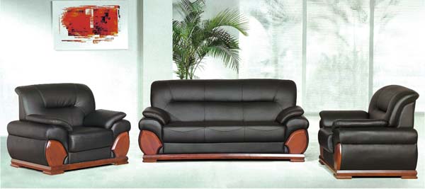 3-Piece Black Leather Office Reception Sofa Set