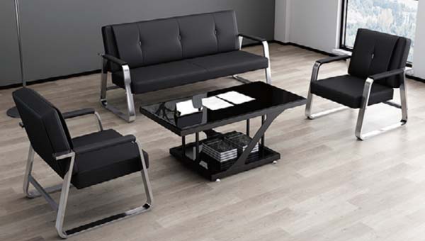4-Piece Contemporary Black Faux Leather Office Reception Seating Set with Coffee Table