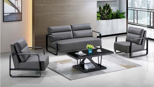 3+1+1 Modern Grey PU Leather Office Reception Sofa Set with Glass-Top Coffee Table