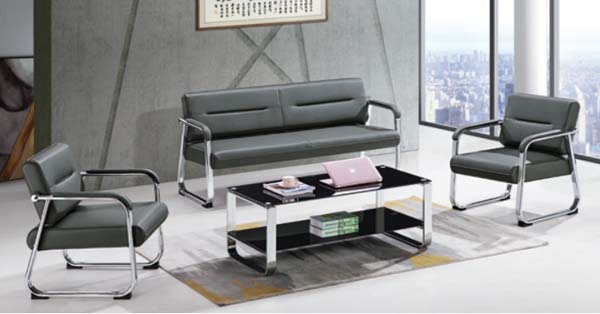 4-Piece Gray Faux Leather Office Reception Seating Set with Glass Coffee Table