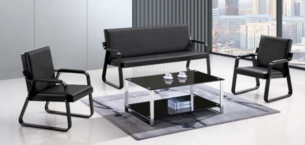 4-Piece Black Office Reception Seating Set with Glass Coffee Table