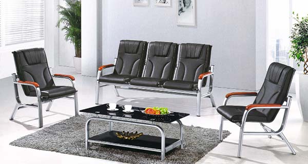 4-Piece Office Reception Seating Set: 3-Seater Waiting Bench, 2 Single Guest Armchairs, 2-Tier Coffee Table