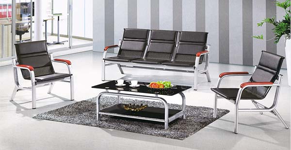 4-Piece Chrome Frame Mesh Office Reception Seating Set with Glass Coffee Table