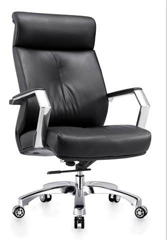 High-Back Padded Leather Executive Office Chair with Polished Aluminum Arms and Base