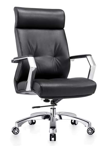 High-Back Executive Office Chair with Polished Aluminum Arms and Base