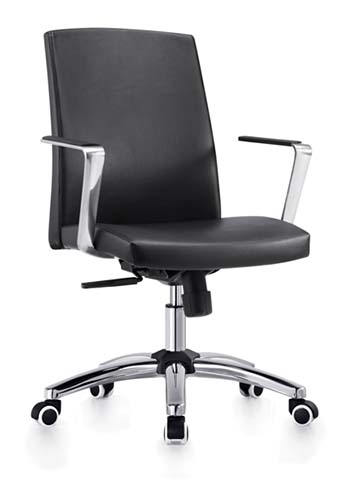 Mid-Back Black Upholstered Executive Office Chair with Polished Aluminum Arms and 5-Star Base