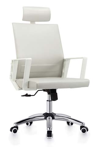 White High-Back Executive Office Chair with Padded Headrest and Chrome Base