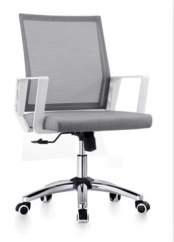 Mid-Back Mesh Office Task Chair with Fixed White Armrests and Chrome Base