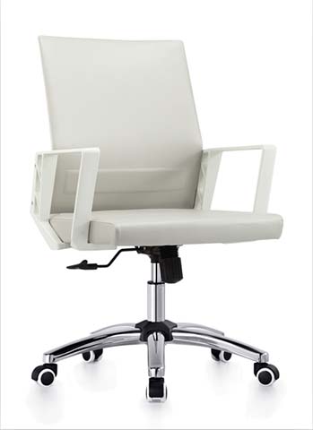 Mid-Back White Upholstered Conference Office Chair with Chrome Base