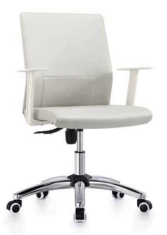 White Upholstered Mid-Back Office Task Chair with Fixed Arms and Chrome Base
