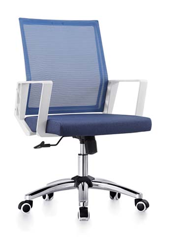 Mid-Back Blue Mesh Office Task Chair with White Fixed Armrests