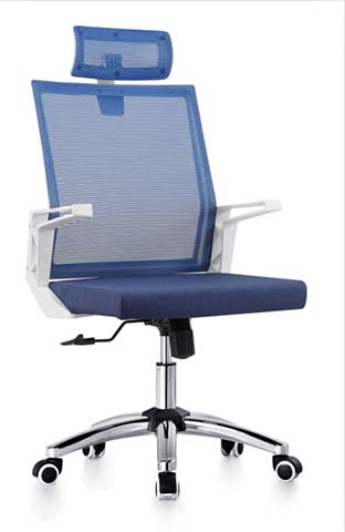 Mesh High-Back Executive Office Chair with Headrest and White Armrest Frames