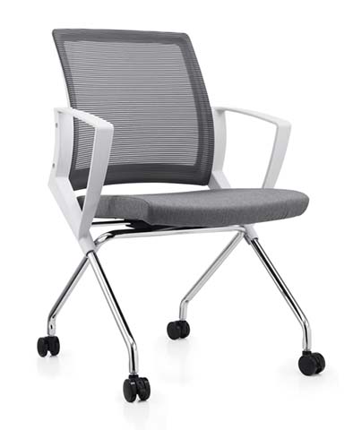 Grey Mesh Back Mobile Meeting Chair with White Armrests