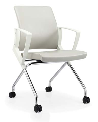 Light Gray Upholstered Mobile Conference Chair with Fixed Arms