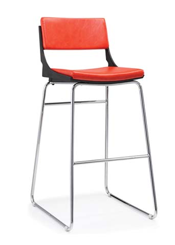 Red Upholstered Counter Stool with Chrome Sled Base
