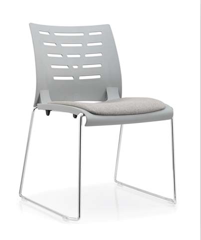 Gray Plastic Back Upholstered Seat Sled-Base Stackable Visitor Chair