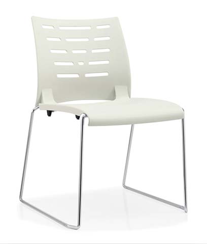 White Polypropylene Stackable Visitor Chair with Chrome Sled Base