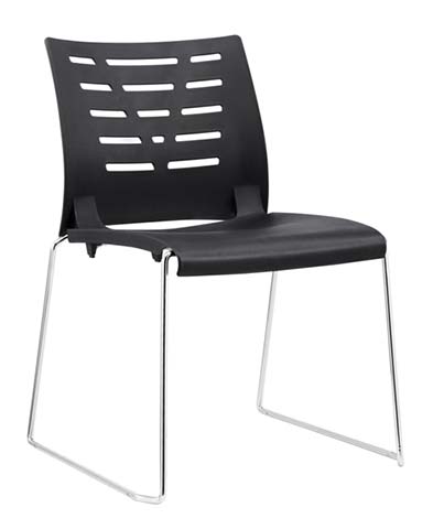 Stackable Black Plastic Back Ventilation Meeting Chair with Chrome Sled Base