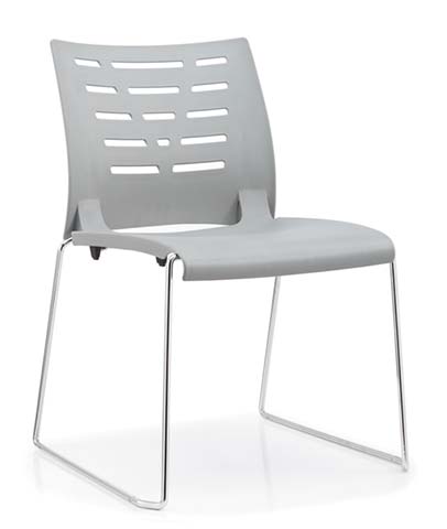 Gray Ventilated Plastic Seat Stackable Conference Chair with Chrome Sled Base