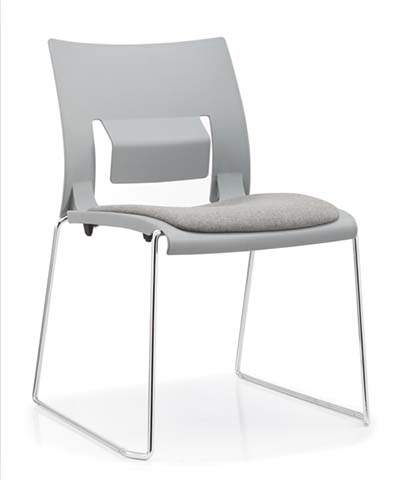 Light Gray Armless Stackable Visitor Chair with Fabric Seat Cushion and Chrome Sled Base