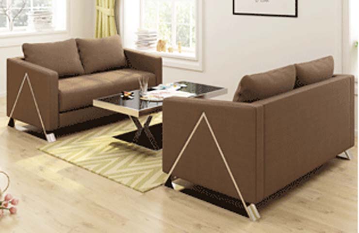 Brown Fabric 2-Seat Loveseat Sofa with Geometric Chrome Trim Legs