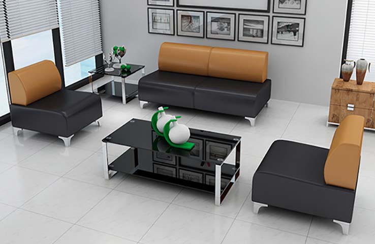 Modern Faux Leather Office Lounge 4-Piece Seating Set with Glass Coffee Table