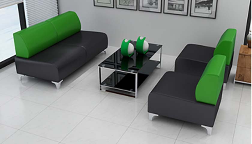 2-Seat + 2 Armless Chairs + Coffee Table Modern Faux Leather Office Lounge Set