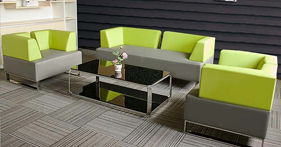 Modern Two-Tone Modular Office Sofa Set with Glass Coffee Table