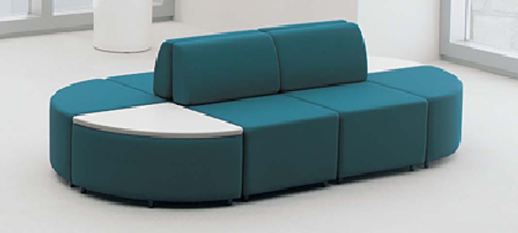 Curved Modular Lounge Seating with Integral Side Table and Center Backrest