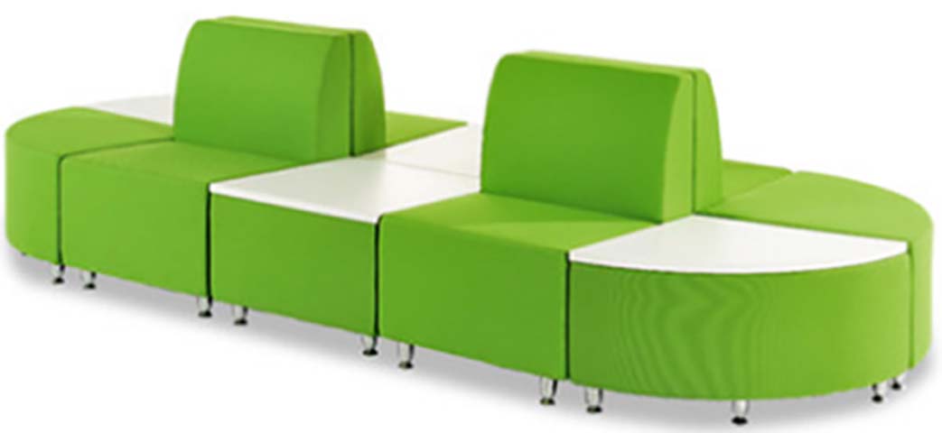 Curved Modular Lounge Seating with Integrated Table Tops