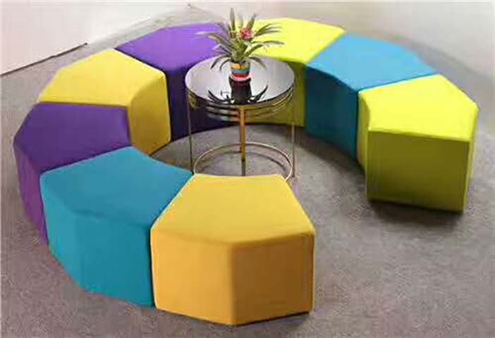 Hexagonal Modular Upholstered Ottoman Set with Circular Accent Table