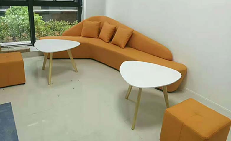 Curved Upholstered Lounge Sofa with Side Tables and Ottomans Set