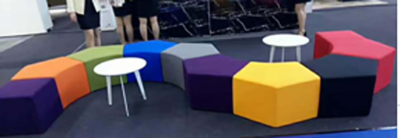 Modular Hexagonal Fabric Ottoman Set with Side Tables
