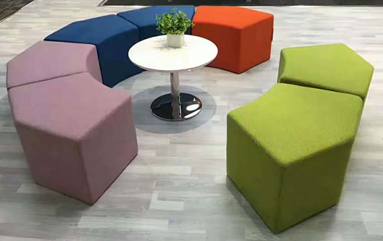 Modular Curved Pouf Set with Round Pedestal Coffee Table
