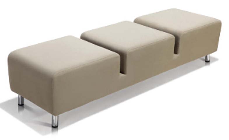 3-Seat Modular Upholstered Bench with Chrome Legs