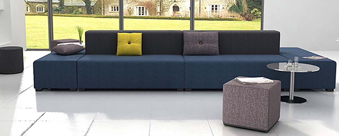 Modular 3-Piece Dark Blue Lounge Sofa with Side Ottoman Extensions