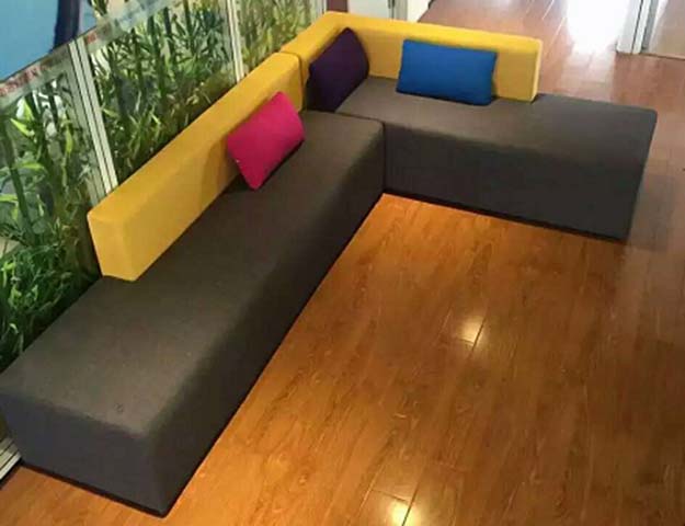 L-Shaped Modular Commercial Lounge Sofa with Accent Pillows