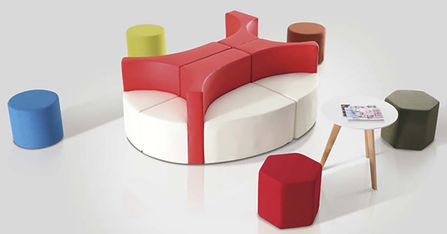 Modular Curved Lounge Seating Set with Ottomans and Side Table