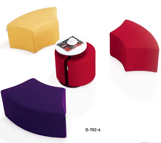 Modular Curved Fabric Ottoman Set with Integrated Side Table