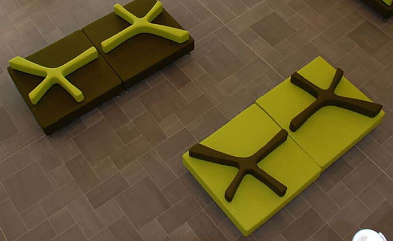 Modular X-Divider Public Waiting Bench (2 Units, 4 Seats Total)