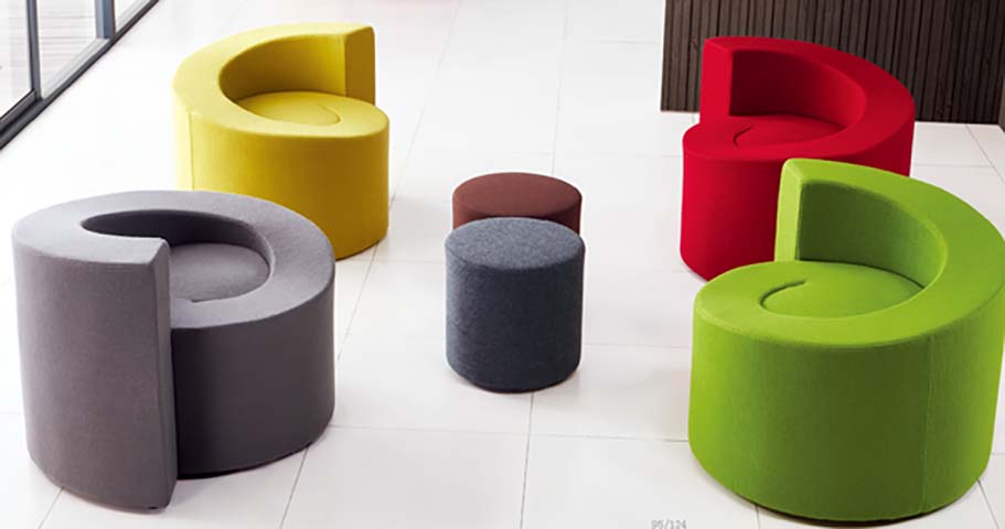 C-Shaped Upholstered Lounge Chair with Matching Round Ottoman Set