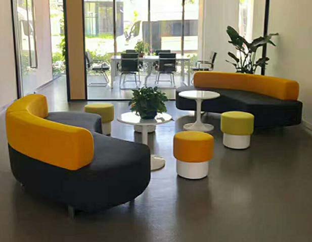 Curved Modular Office Lounge Seating Set with Side Tables and Ottomans