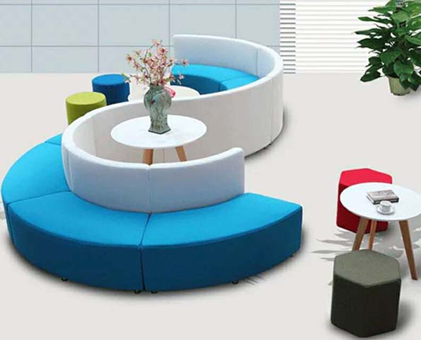Modular S-Shaped Curved Fabric Lounge Seating Set with Ottomans and Side Tables