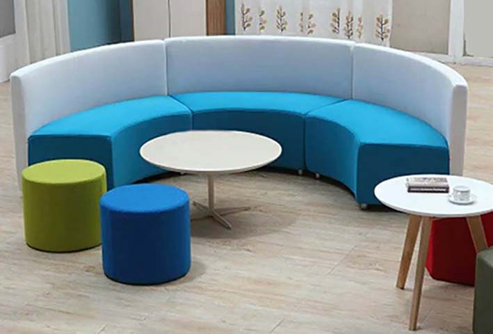 3-Piece Modular Semicircular Curved Fabric Sofa Set with Round Coffee Tables and Upholstered Ottomans