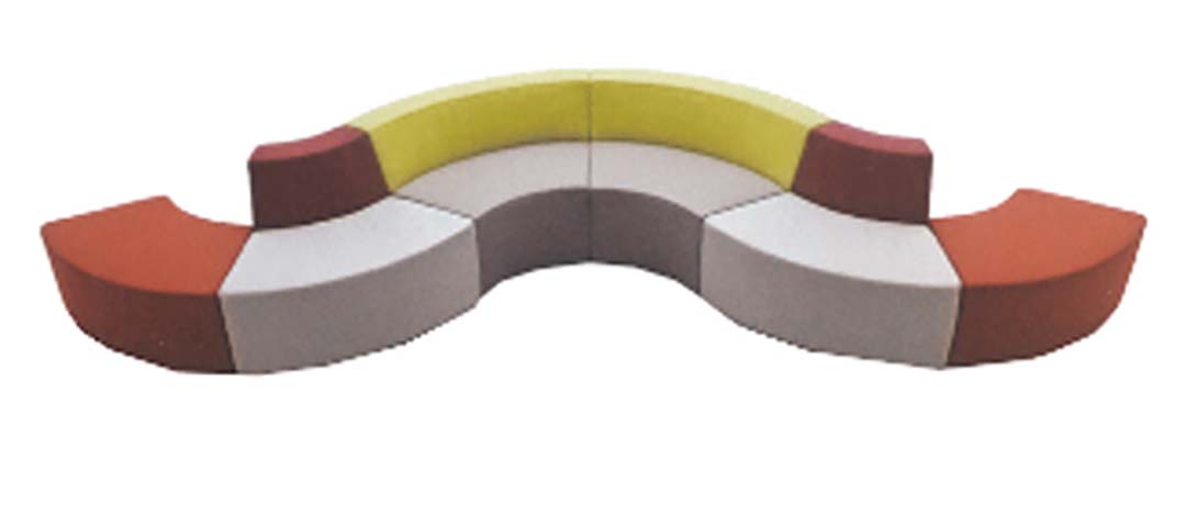 Modular Curved Multicolor Upholstered Lounge Bench