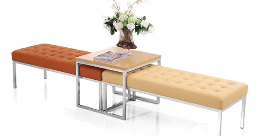 Modular Nesting Waiting Bench Set with Center Side Table