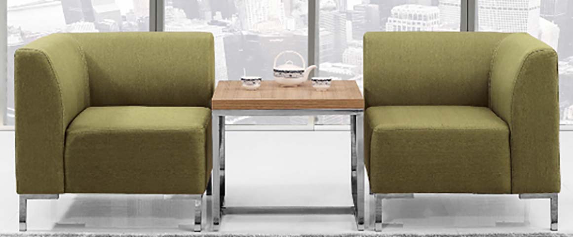 3-Piece Office Reception Lounge Set with 2 Single-Arm Fabric Armchairs and Wood-Top Metal Side Table