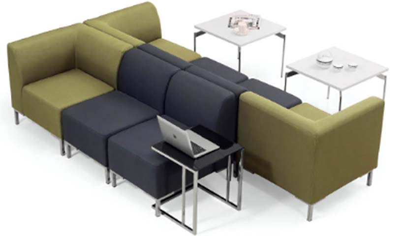 Modular 6-Seat Back-to-Back Commercial Lounge Sofa Set with 3 Side Tables